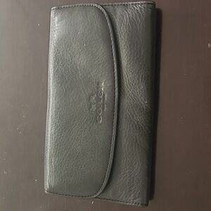 Coach Dark Gray Leather Trifold Wallet Pebbled Leather